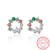 925 Silver Zircon Leaves Stud Earrings for Women