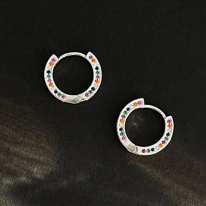 925 Silver Zircon Round Hoop Earrings Women Jewelry