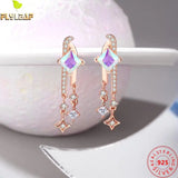 925 Silver Zircon Stars Drop Earrings Rose Plating