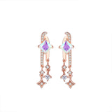 925 Silver Zircon Stars Drop Earrings Rose Plating