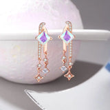 925 Silver Zircon Stars Drop Earrings Rose Plating