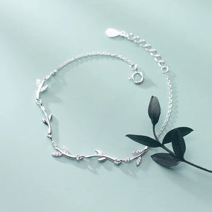 925 Silver Zircon Tree Leaves Bracelet Women Fine Jewelry