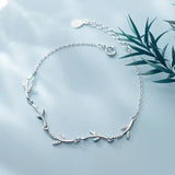 925 Silver Zircon Tree Leaves Bracelet Women Fine Jewelry