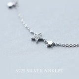 925 Silver CZ Star Chain Anklet Bracelet Adjustable GTLS256