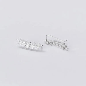 925 Silver CZ Leaf Climber Cuff Earrings Piercing Jewelry
