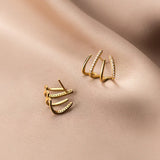 Mini CZ Set Four Row Rows Ear-Bone Stud Earrings C-G7193