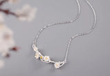 925 Silver Plum Flower Pendant Necklace Minimalist Fine Jewelry