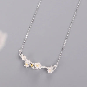 925 Silver Plum Flower Pendant Necklace Minimalist Fine Jewelry