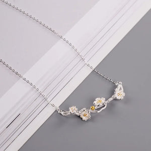 925 Silver Plum Flower Pendant Necklace Minimalist Fine Jewelry