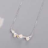 925 Silver Plum Flower Pendant Necklace Minimalist Fine Jewelry