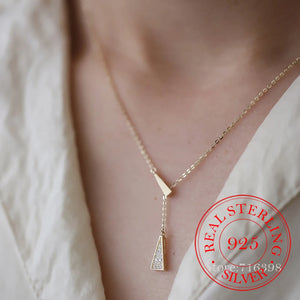925 Silver Triangle Y Choker Necklace 14K Plated