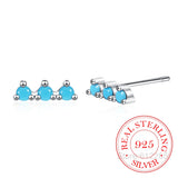 925 Silver Zircon Crystal Turquoise Stud Earrings for Women