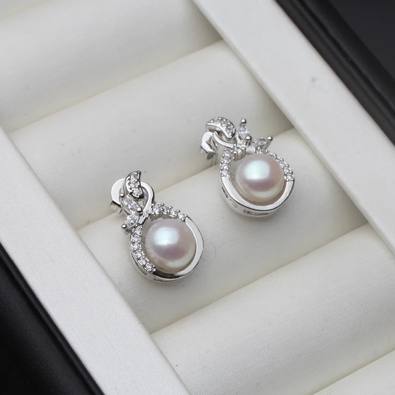 925 Silver Flower Pearl Earrings, Anniversary Gift