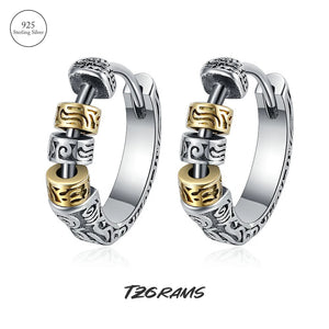 Real 925 Sterling Thai Silver Vintage Earrings Rotatable Bead Unique Jewelry