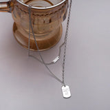 925 Sterling Silver Double Rows Chain Straight Bar Square Pendant Necklace