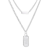 925 Sterling Silver Double Rows Chain Straight Bar Square Pendant Necklace