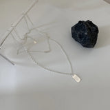 925 Sterling Silver Double Rows Chain Straight Bar Square Pendant Necklace