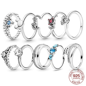 925 Sterling Silver Bow Mouse Crown Heart Ring for Women
