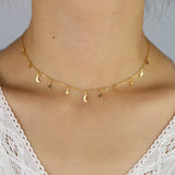 925 Silver Filled Vermeil Mini Moon Star Charm Choker Necklace