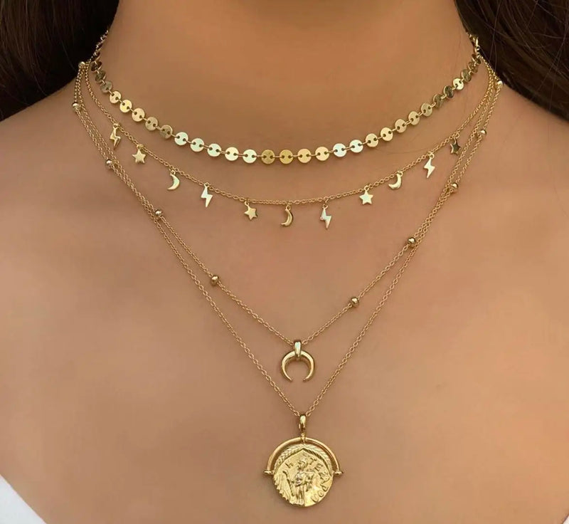 925 Silver Filled Vermeil Mini Moon Star Charm Choker Necklace