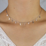 925 Silver Filled Vermeil Mini Moon Star Charm Choker Necklace