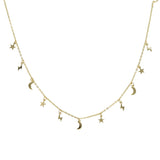 925 Silver Filled Vermeil Mini Moon Star Charm Choker Necklace
