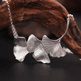 925 Silver Three Ginkgo Leaves Necklace Pendant for Women Anniversary