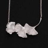925 Silver Three Ginkgo Leaves Necklace Pendant for Women Anniversary