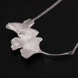 925 Silver Three Ginkgo Leaves Necklace Pendant for Women Anniversary