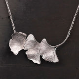 925 Silver Three Ginkgo Leaves Necklace Pendant for Women Anniversary