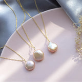 925 Sterling Silver Chain Necklace with Coin Pearl, Baroque Pearl Gift