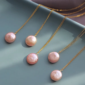 925 Sterling Silver Chain Necklace with Coin Pearl, Baroque Pearl Gift
