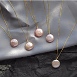 925 Sterling Silver Chain Necklace with Coin Pearl, Baroque Pearl Gift