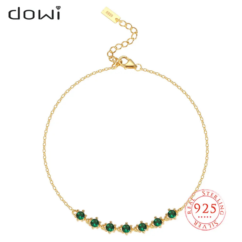 925 Vintage Green Red Crystal Bracelet Zircon Charm Jewelry
