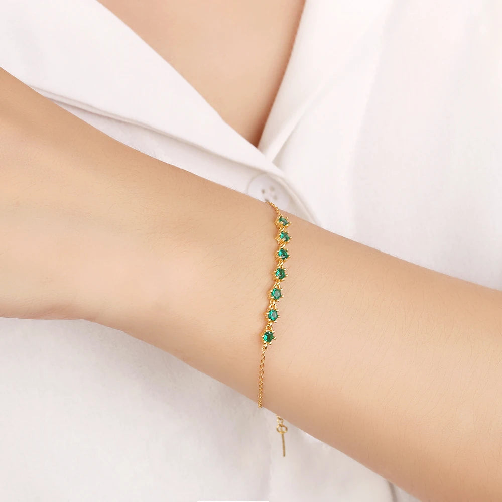 925 Vintage Green Red Crystal Bracelet Zircon Charm Jewelry