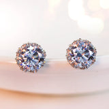 925 Silver Stud Earrings 7mm Round Cut Stone Small Jewelry for Her