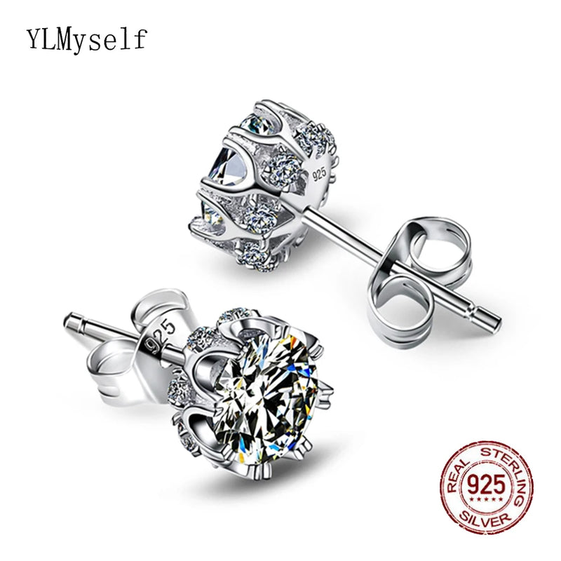 925 Silver Stud Earrings 7mm Round Cut Stone Small Jewelry for Her
