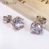 925 Silver Stud Earrings 7mm Round Cut Stone Small Jewelry for Her