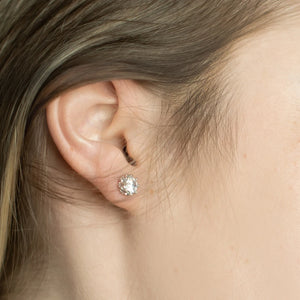 925 Silver Stud Earrings 7mm Round Cut Stone Small Jewelry for Her