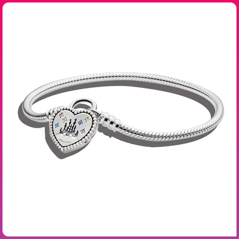 925 Silver Heart Zircon Castle Bracelet for Women