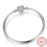 925 Silver Heart Crystal Bangle Snake Chain Bracelet Women Jewelry