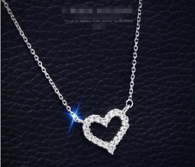 925-Sterling-Silver Hip Hop Mini CZ Open Heart Love Necklace Pendant