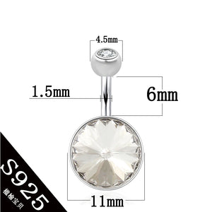 925 Silver Belly Button Ring Crystal Stone Piercing Navel Bar