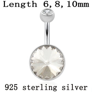 925 Silver Belly Button Ring Crystal Stone Piercing Navel Bar