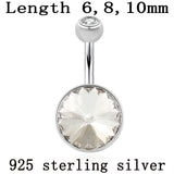 925 Silver Belly Button Ring Crystal Stone Piercing Navel Bar
