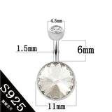 925 Silver Belly Button Ring Crystal Stone Piercing Navel Bar