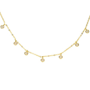 925 Sterling Silver CZ Paved Station Mulity Charm Choker Necklace