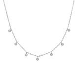 925 Sterling Silver CZ Paved Station Mulity Charm Choker Necklace