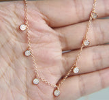 925 Sterling Silver CZ Paved Station Mulity Charm Choker Necklace