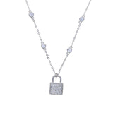 925 Silver CZ Station Chain Crystal Lock Pendant Necklace for Women Punk Choker